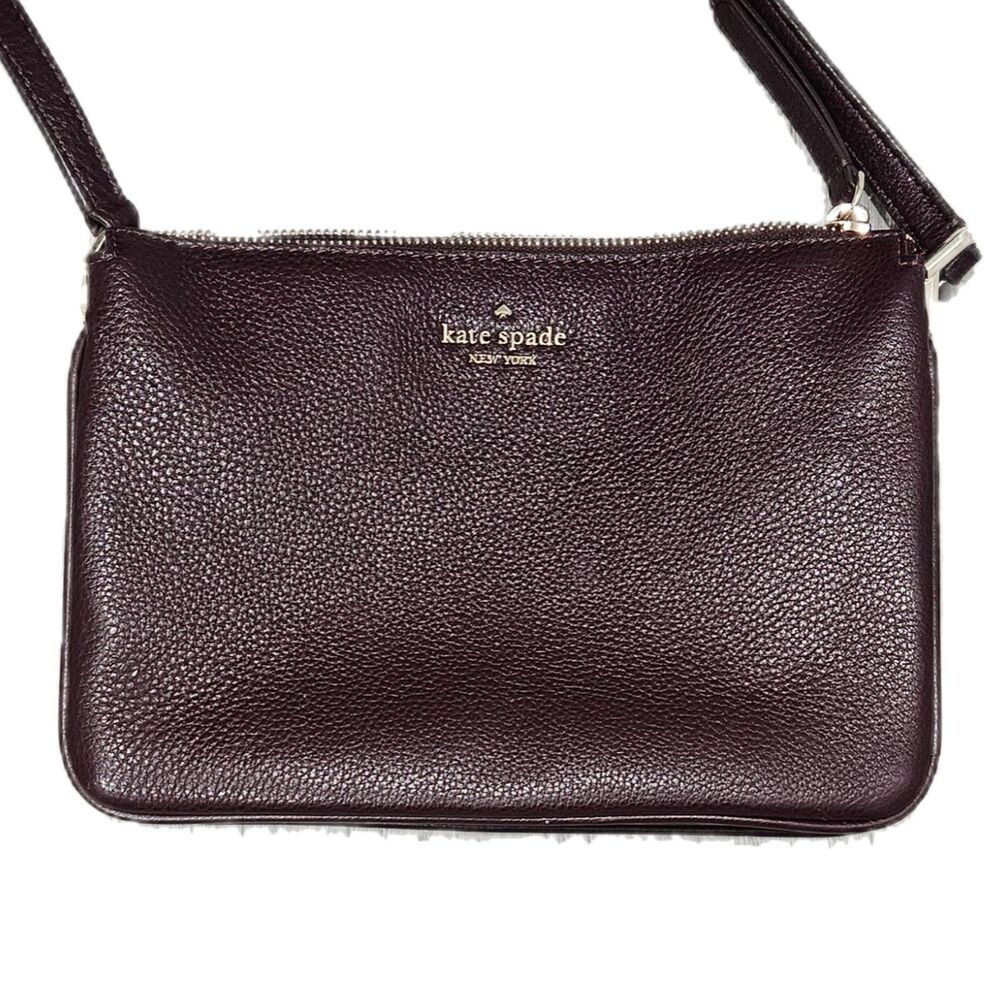 Kate Spade Leila Dark Brown 3 Compartment Pebble Leather Crossbody Purse